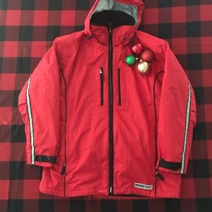 OBERMEYER RED & BLACK HOODED SKI JACKET